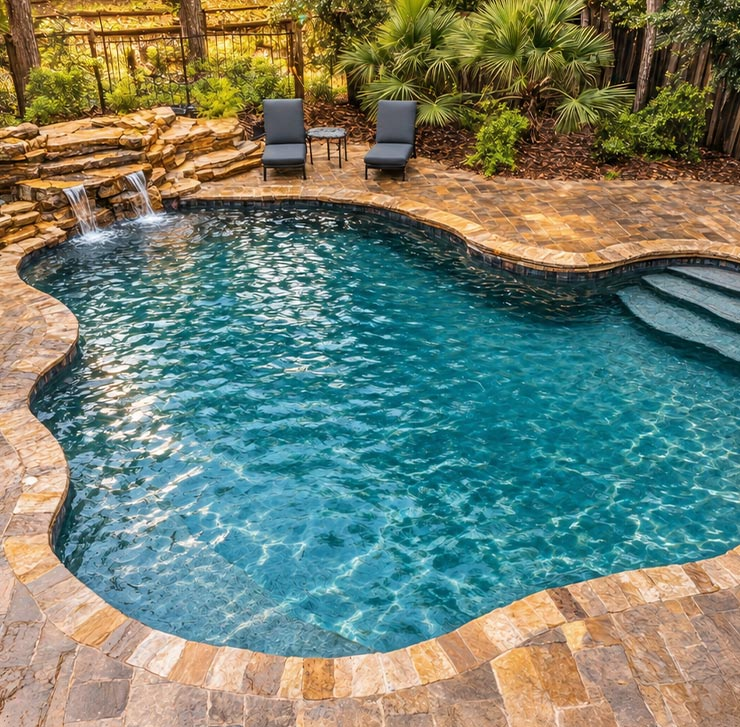 Custom Pool Waterfall Stone Patio Weatherford Tx