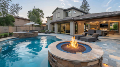 Custom Swimming Pool Waterfall Stone Patio Fire Pit Weatherford Tx