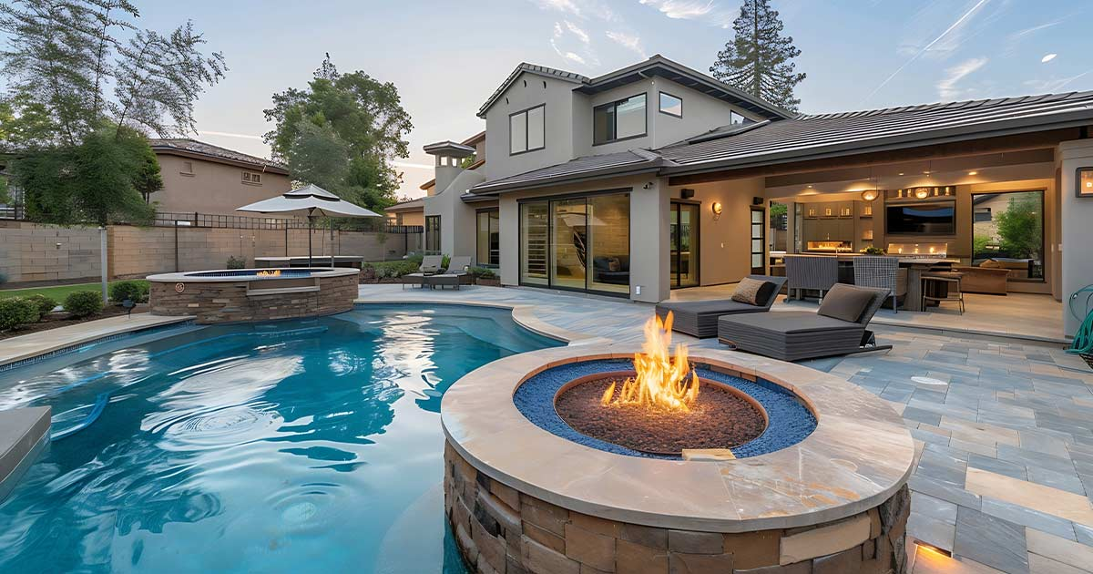 Custom Swimming Pool Waterfall Stone Patio Fire Pit Weatherford Tx